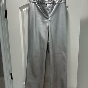 Silver Leather-Like Women's Pants